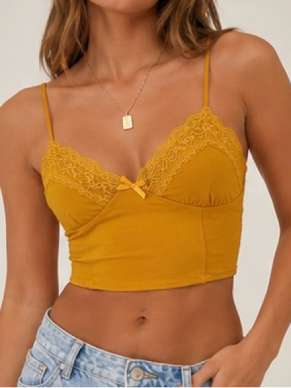 Princess Polly Mustard Lace Trim Bralette Top Size 6 US / AU 10